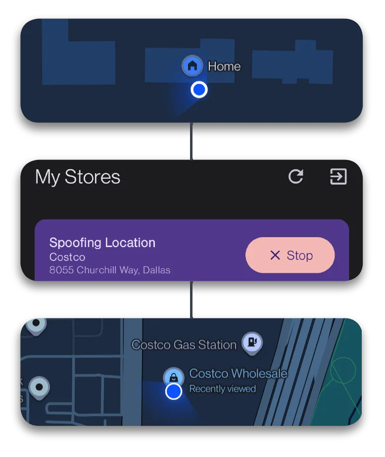 Batch Grab GPS spoofing screen for selecting a store location