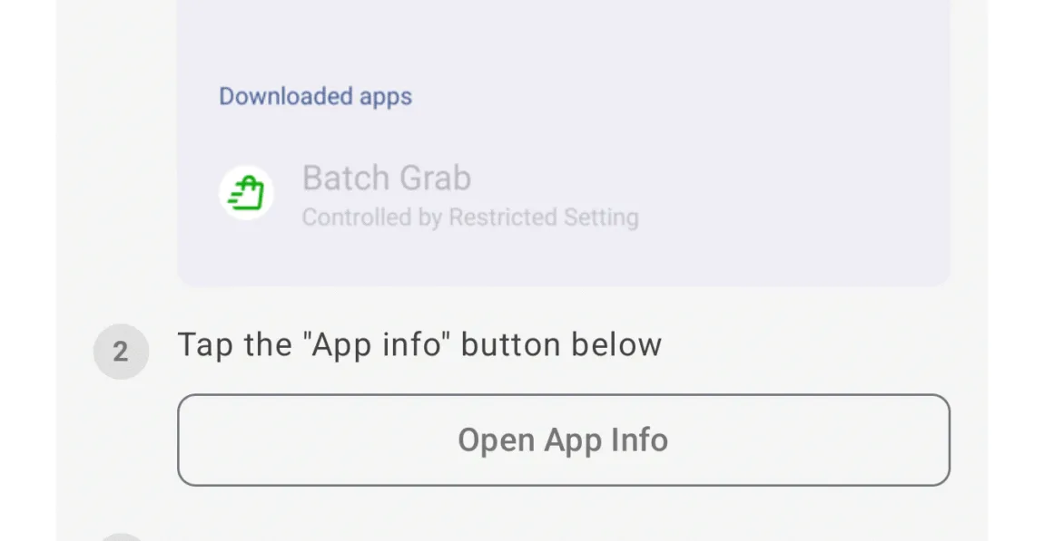 Opening app info for Batch Grab on Samsung Android