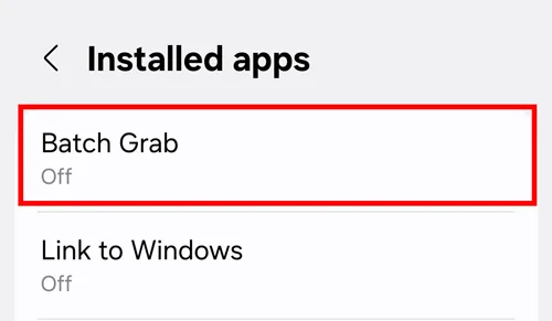 Enabling Accessibility permission for Batch Grab on Samsung Android, step 2