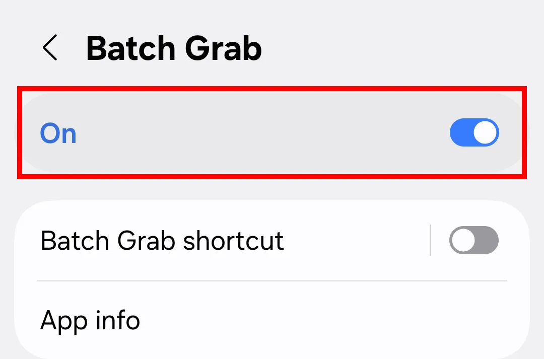 Enabling Accessibility permission for Batch Grab on Samsung Android, step 3