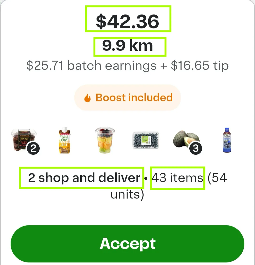 Example Instacart batch matched by Batch Grab's filters
