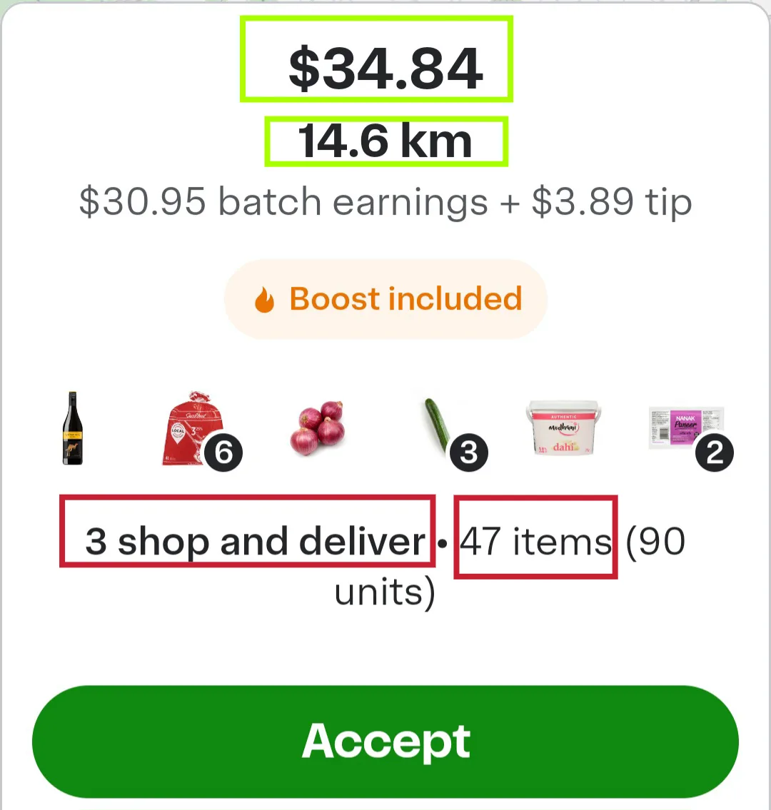 Example Instacart batch matched by Batch Grab's filters