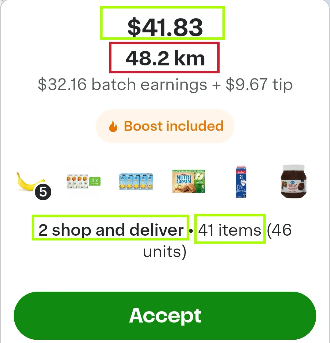 Example Instacart batch matched by Batch Grab's filters