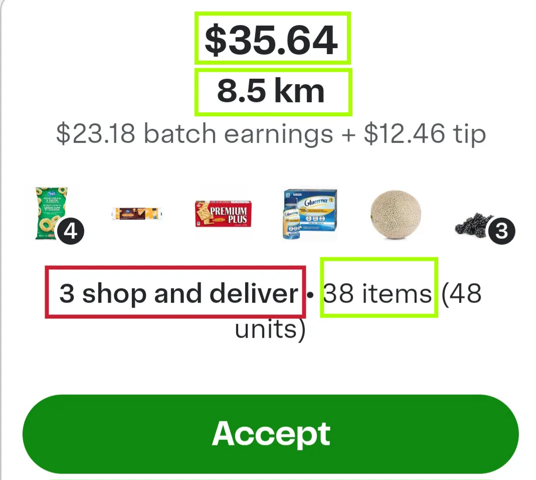 Example Instacart batch matched by Batch Grab's filters